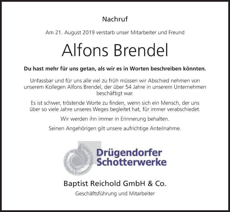  Traueranzeige für Alfons Brendel vom 24.08.2019 aus MGO