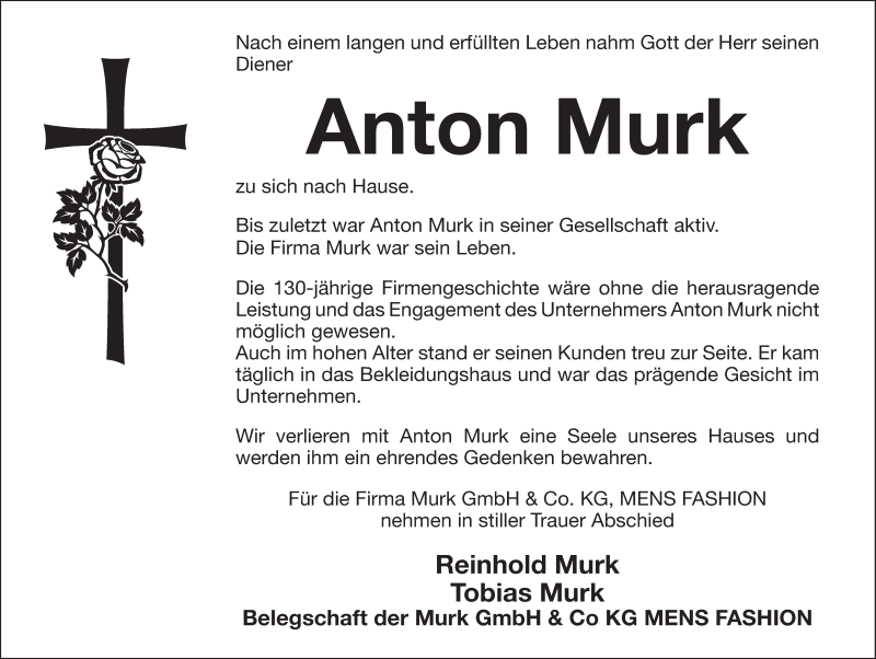  Traueranzeige für Anton Murk vom 17.08.2019 aus MGO