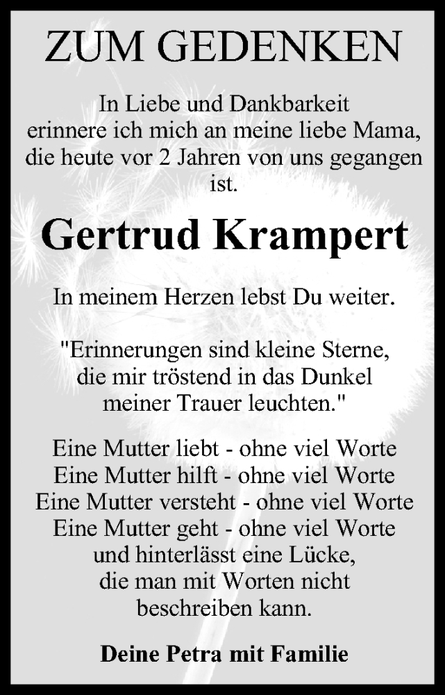  Traueranzeige für Gertrud Krampert vom 02.08.2019 aus MGO