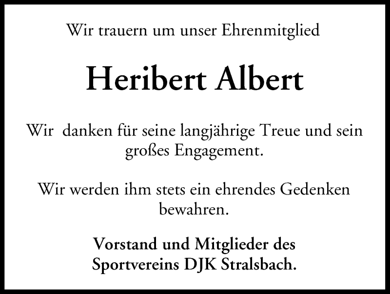  Traueranzeige für Heribert Albert vom 02.08.2019 aus MGO