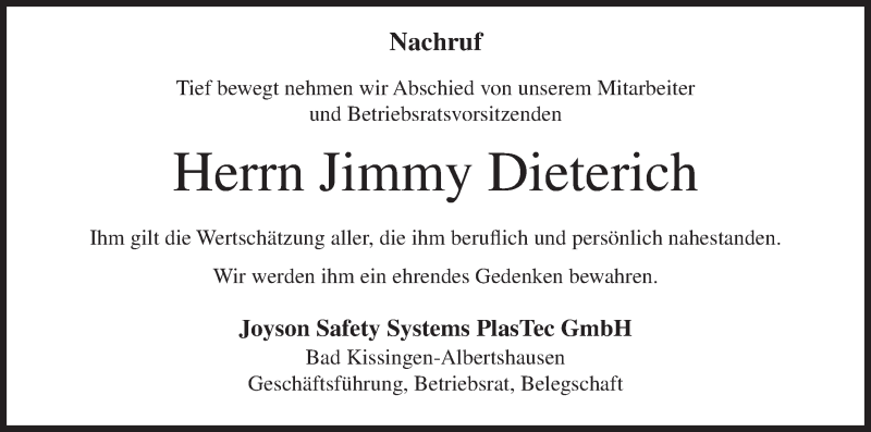  Traueranzeige für Jimmy Dieterich vom 03.08.2019 aus MGO
