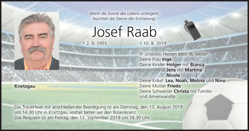  Traueranzeige für Josef Raab vom 12.08.2019 aus MGO