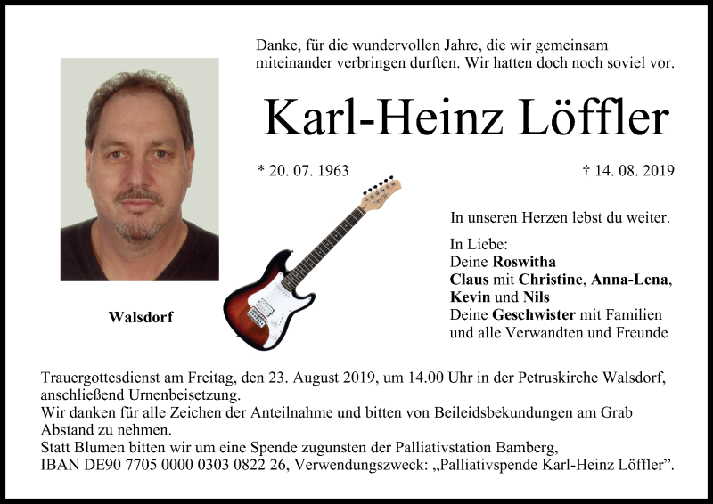  Traueranzeige für Karl-Heinz Löffler vom 17.08.2019 aus MGO