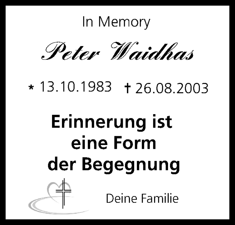  Traueranzeige für Peter Waidhas vom 26.08.2019 aus MGO