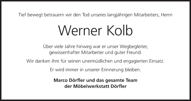  Traueranzeige für Werner Kolb vom 07.08.2019 aus MGO