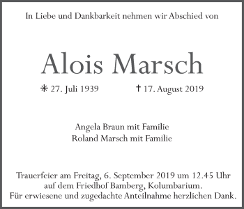 Anzeige von Alois Marsch von MGO