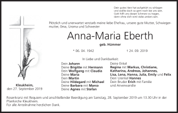 Anna-Maria Eberth | Traueranzeige | Trauer.inFranken.de