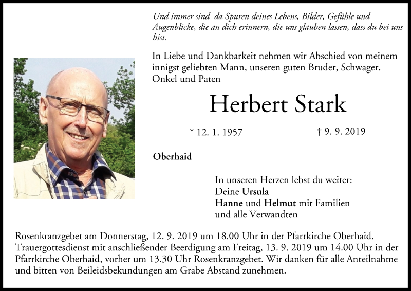  Traueranzeige für Herbert Stark vom 11.09.2019 aus MGO