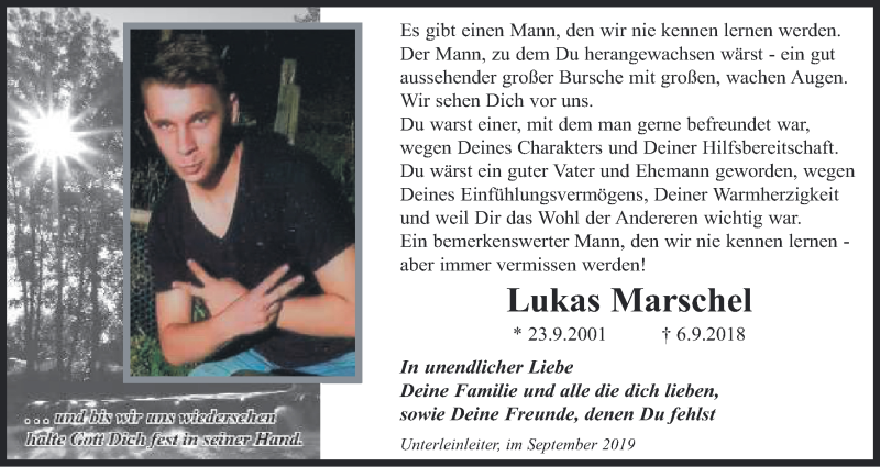  Traueranzeige für Lukas Marschel vom 06.09.2019 aus MGO