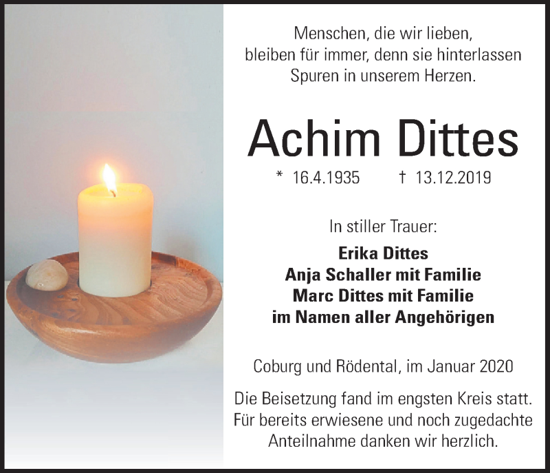  Traueranzeige für Achim Dittes vom 11.01.2020 aus MGO