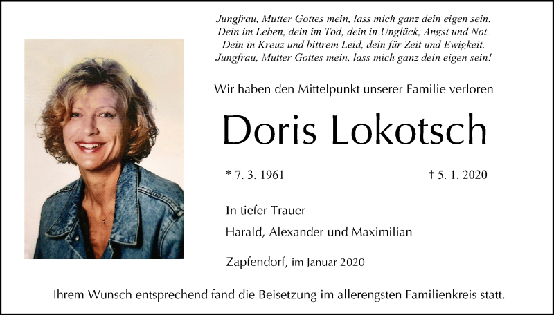  Traueranzeige für Doris Lokotsch vom 11.01.2020 aus MGO