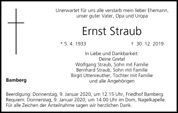 Traueranzeige von Ernst Straub