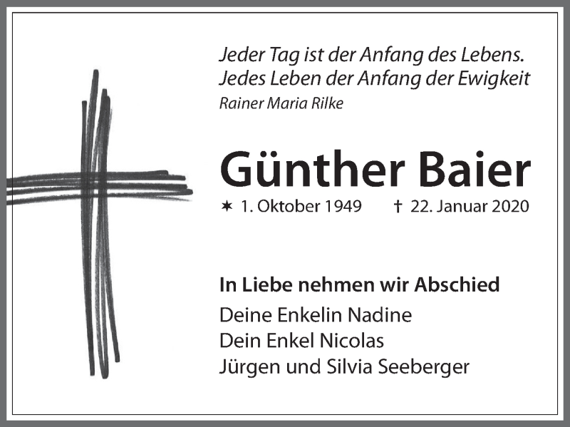  Traueranzeige für Günther Baier vom 24.01.2020 aus MGO