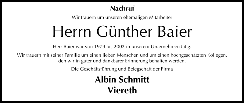  Traueranzeige für Günther Baier vom 24.01.2020 aus MGO