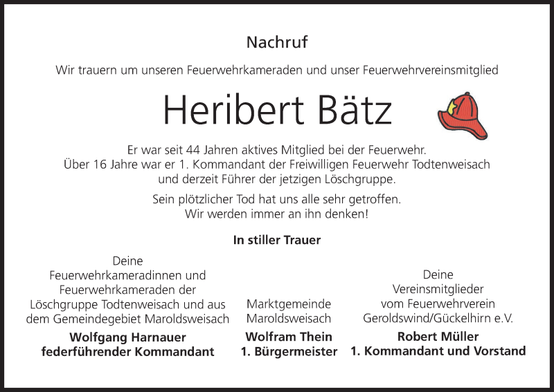  Traueranzeige für Heribert Bätz vom 14.01.2020 aus MGO