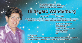 Anzeige von Hildegard Wanderburg von MGO