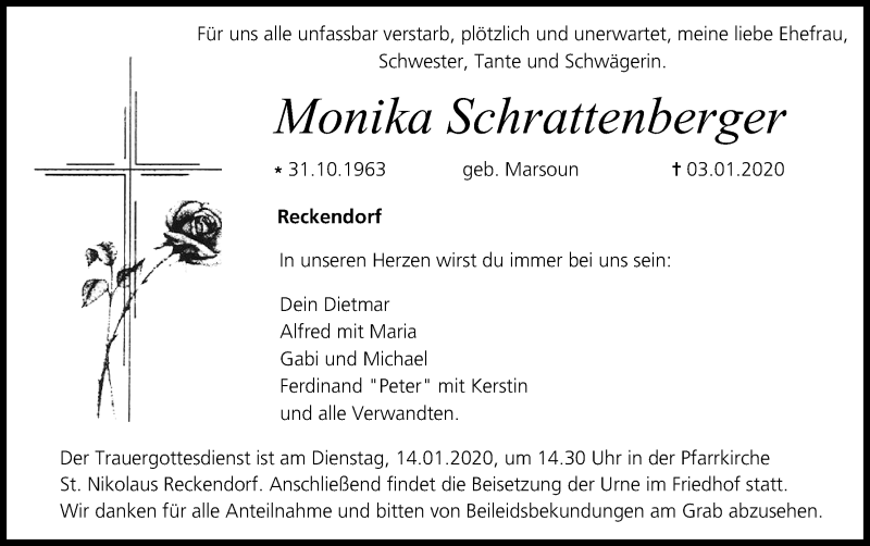  Traueranzeige für Monika Schrattenberger vom 11.01.2020 aus MGO