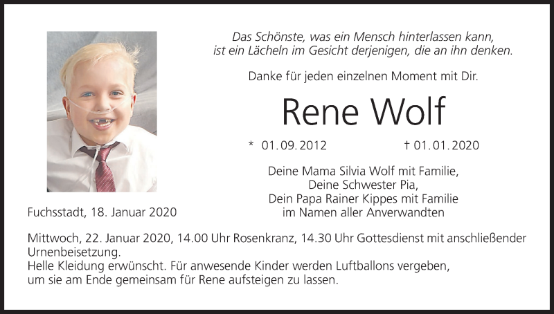  Traueranzeige für Rene Wolf vom 18.01.2020 aus MGO