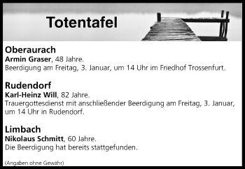 Anzeige von Totentafel vom 03.01.2020 von MGO