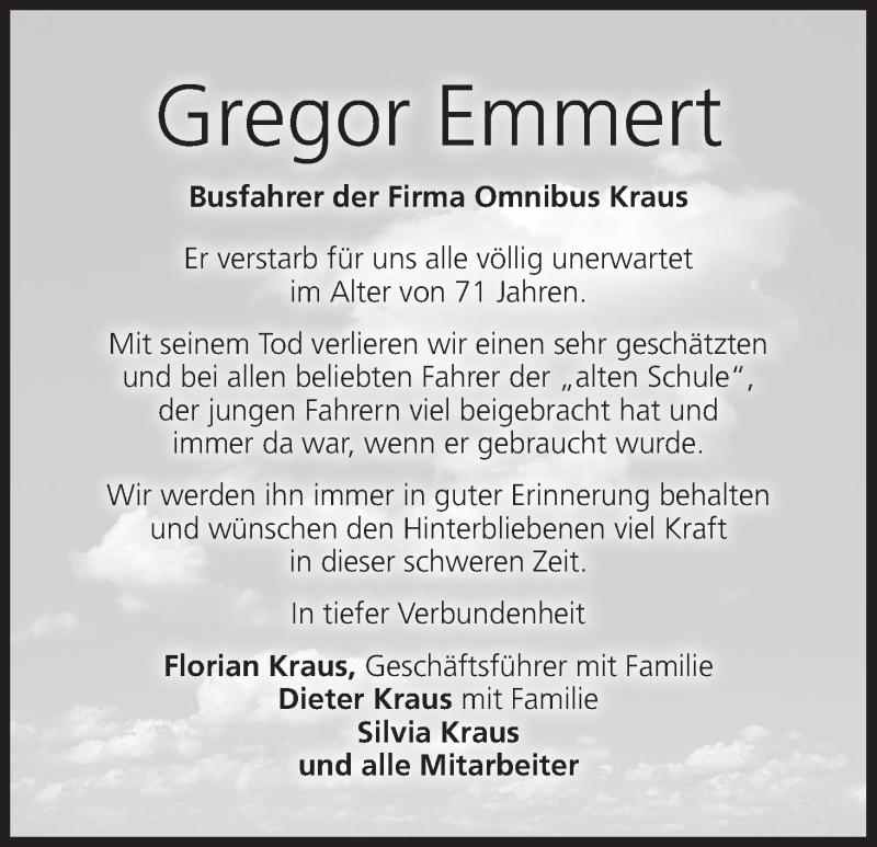  Traueranzeige für Gregor Emmert vom 10.10.2020 aus MGO