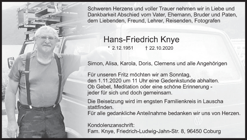  Traueranzeige für Hans-Friedrich Knye vom 28.10.2020 aus MGO