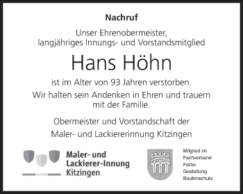 Anzeige von Hans Höhn von MGO