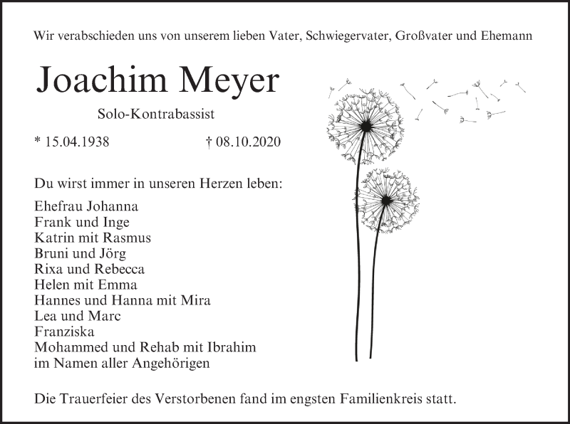  Traueranzeige für Joachim Meyer vom 17.10.2020 aus MGO
