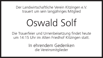 Anzeige von Oswald Solf von MGO