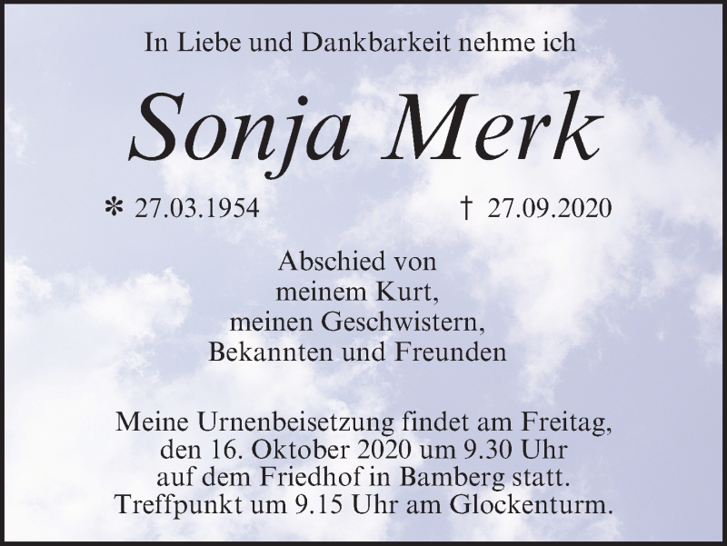  Traueranzeige für Sonja Merk vom 14.10.2020 aus MGO