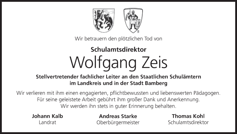  Traueranzeige für Wolfgang Zeis vom 28.10.2020 aus MGO