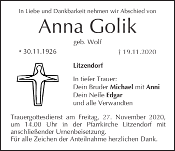Anzeige von Anna Golik von MGO