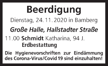 Anzeige von Beerdigungen vom 24.11.2020 von MGO