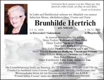 Anzeige von Brunhilde Hertrich von MGO