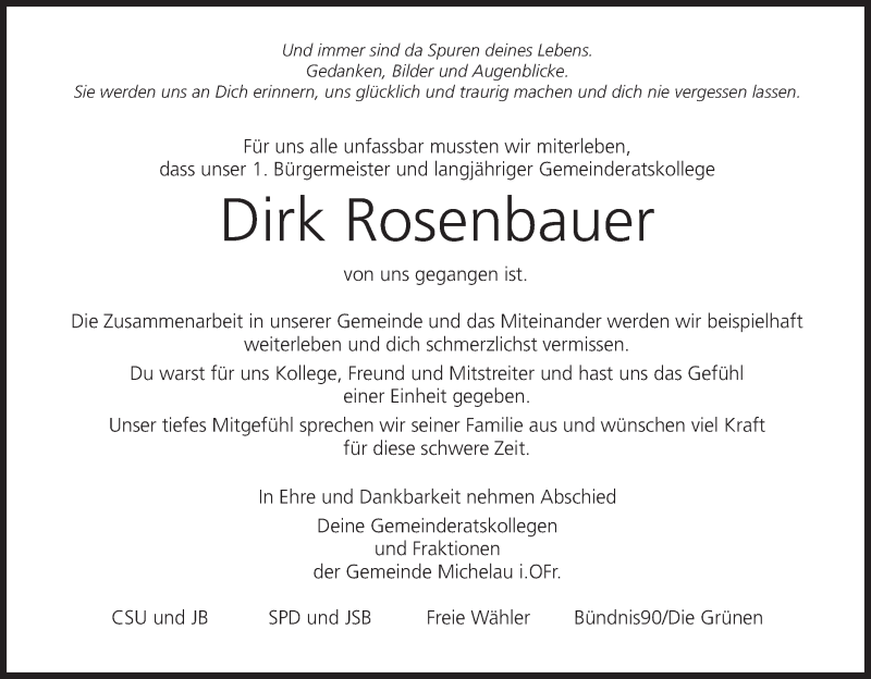  Traueranzeige für Dirk Rosenbauer vom 24.12.2020 aus MGO