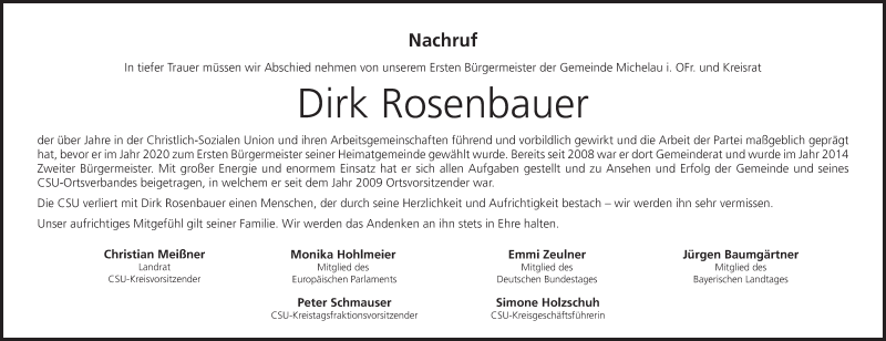 Traueranzeige für Dirk Rosenbauer vom 24.12.2020 aus MGO