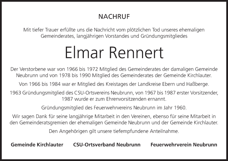  Traueranzeige für Elmar Rennert vom 23.12.2020 aus MGO