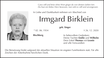 Anzeige von Irmgard Birklein von MGO