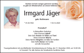 Anzeige von Irmgard Jäger von MGO