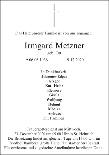 Anzeige von Irmgard Metzner von MGO