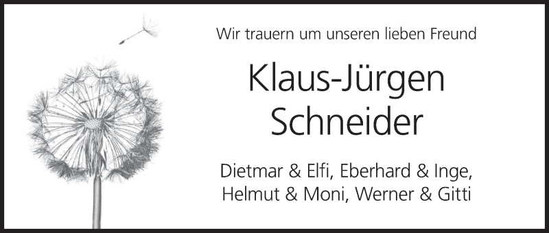  Traueranzeige für Klaus-Jürgen Schneider vom 23.12.2020 aus MGO