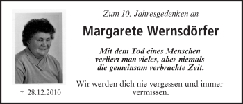 Anzeige von Margarete Wernsdörfer von MGO