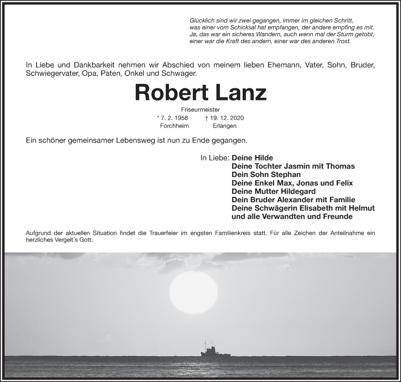  Traueranzeige für Robert Lanz vom 22.12.2020 aus MGO