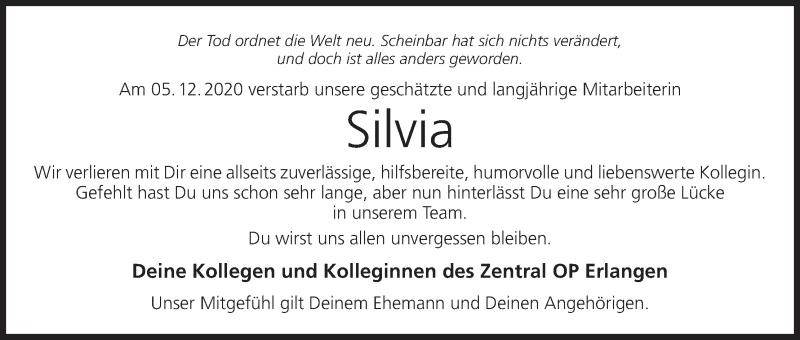  Traueranzeige für Silvia Gebhardt vom 12.12.2020 aus MGO