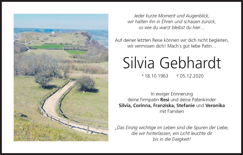  Traueranzeige für Silvia Gebhardt vom 12.12.2020 aus MGO