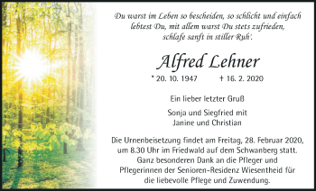 Anzeige von Afred Lehner von MGO