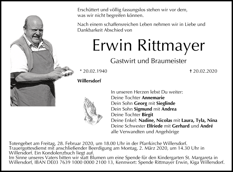  Traueranzeige für Erwin Rittmayer vom 27.02.2020 aus MGO