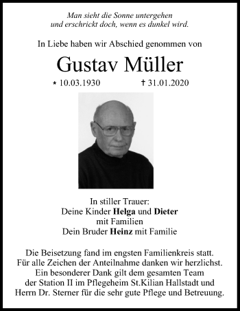 Traueranzeige von Gustav Müller