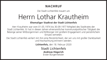 Anzeige von Lothar Krautheim von MGO