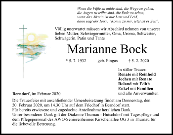 Anzeige von Marianne Bock von MGO