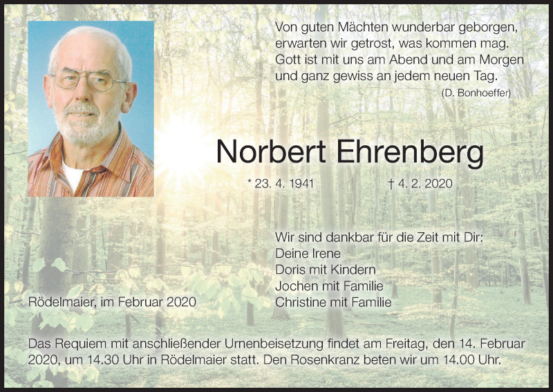  Traueranzeige für Norbert Ehrenberg vom 13.02.2020 aus MGO
